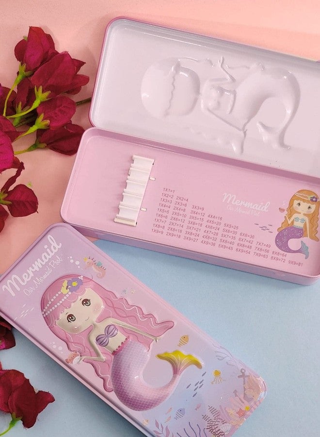 تارا13 علبة أقلام تيرا ١٣ للأطفال (قطعة واحدة) علبة أقلام بتصميم حورية البحر للبنات، علبة أقلام معدنية، أدوات مكتبية، علبة أقلام للمدرسة، صندوق تخزين أدوات مكتبية، هدايا أعياد الميلاد، هدايا ديوالي، هدايا عيد الميلاد - Image 3